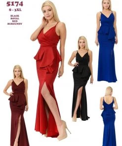 Prom Long Pleated V-Neck Peplum Dress By Lenovia 5174