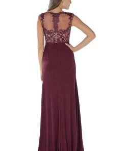 Prom Long Plum Dress With Illusion Lace Applique By Poly USA 9 Prom Long Plum Dress With Illusion Lace Applique By Poly USA