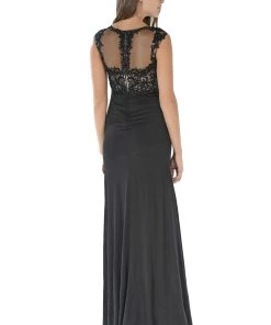 Prom Long Plum Dress With Illusion Lace Applique By Poly USA 11 Prom Long Plum Dress With Illusion Lace Applique By Poly USA
