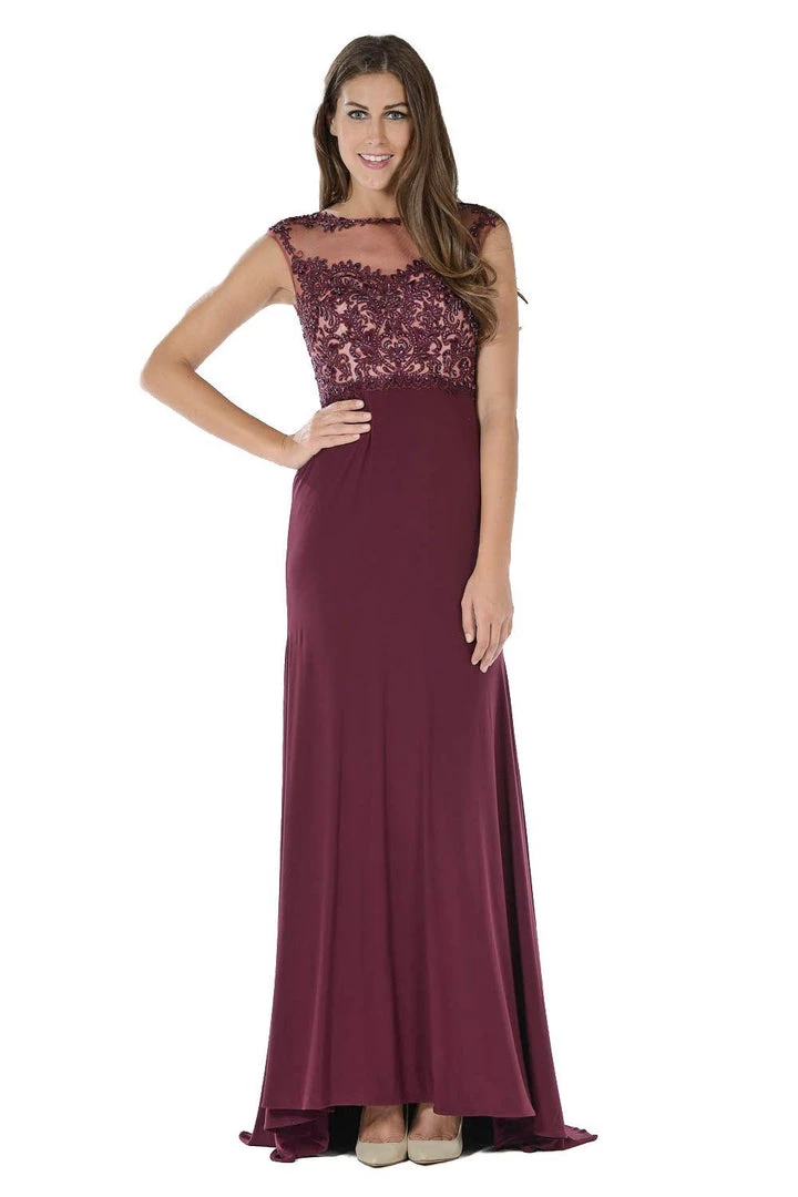 Prom Long Plum Dress With Illusion Lace Applique By Poly USA 3 Prom Long Plum Dress With Illusion Lace Applique By Poly USA