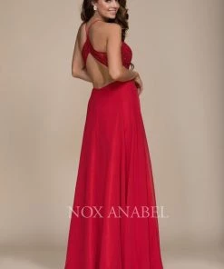 Prom Long Racerback Dress With Appliqued Sheer Bodice By Nox Anabel G096