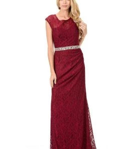 Long Red Cap Sleeve Lace Dress With Shawl By Lenovia Prom