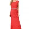 Long Red Cap Sleeve Lace Dress With Shawl By Lenovia Prom