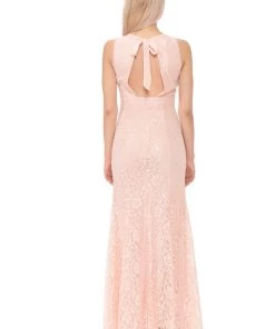 Long Red Lace Dress With Open Bow Back By Lenovia Prom