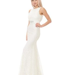 Long Red Lace Dress With Open Bow Back By Lenovia Prom