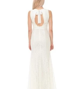 Long Red Lace Dress With Open Bow Back By Lenovia Prom