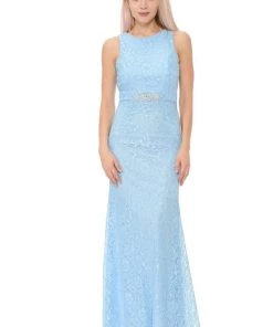 Long Red Lace Dress With Open Bow Back By Lenovia Prom