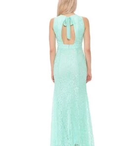 Long Red Lace Dress With Open Bow Back By Lenovia Prom