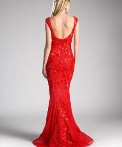 Red Mermaid Lace Gown By Cinderella Divine 5029 Prom