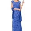 Prom Long Royal Blue Cap Sleeve Lace Dress With Shawl By Lenovia