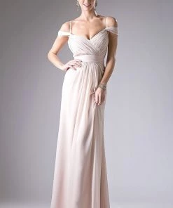 Ruched Long Cold Shoulder Dress By Cinderella Divine CH527 Prom