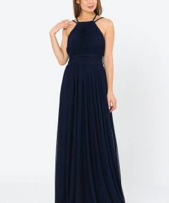 Long Ruched Halter A-line Dress By Poly USA 8396 Prom