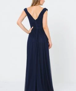 Prom Long Ruched Off The Shoulder Dress By Poly USA 8398