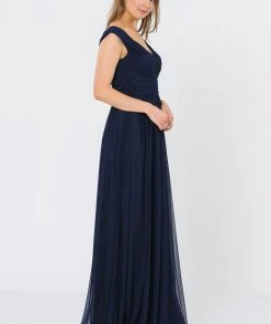 Prom Long Ruched Off The Shoulder Dress By Poly USA 8398