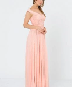 Prom Long Ruched Off The Shoulder Dress By Poly USA 8398