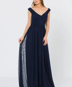 Prom Long Ruched Off The Shoulder Dress By Poly USA 8398