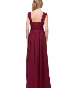 Starbox Prom Long Ruched V Neck Dress With Corset Back By Star Box 17297