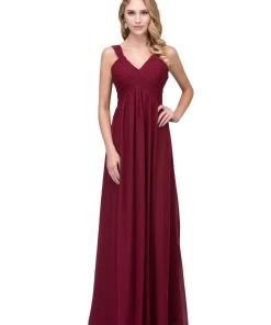 Starbox Prom Long Ruched V Neck Dress With Corset Back By Star Box 17297