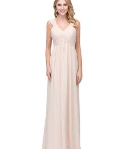 Starbox Prom Long Ruched V Neck Dress With Corset Back By Star Box 17297