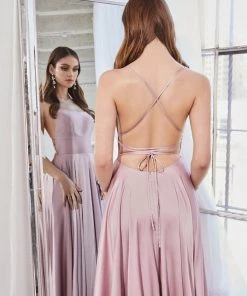 Prom Long Satin Dress With Corset Back By Cinderella Divine CJ527