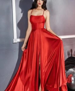 Prom Long Satin Dress With Corset Back By Cinderella Divine CJ527