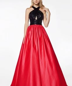 Prom Long Satin Dress With Sequin Bodice By Cinderella Divine J0234