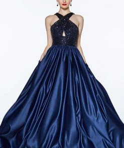 Prom Long Satin Dress With Sequin Bodice By Cinderella Divine J0234