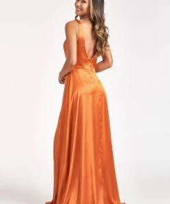 Prom Long Satin Illusion V-Neck Dress By Elizabeth K GL1992
