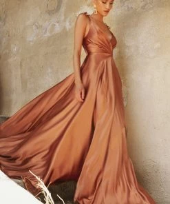 Prom Long Satin V-Neck Dress By Cinderella Divine BD105