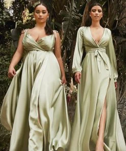 Prom Long Satin V-Neck Dress By Cinderella Divine BD105