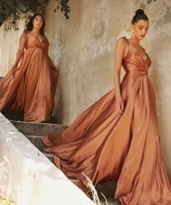 Prom Long Satin V-Neck Dress By Cinderella Divine BD105