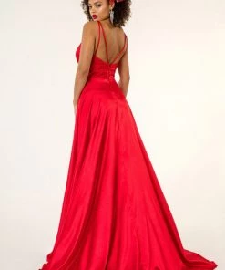 Long Satin V-Neck Dress By Elizabeth K GL2963 Prom