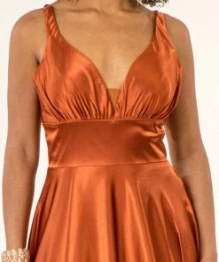 Long Satin V-Neck Dress By Elizabeth K GL2963 Prom