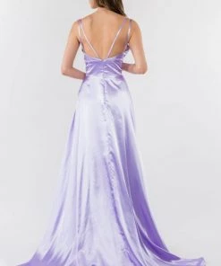 Long Satin V-Neck Dress By Elizabeth K GL2963 Prom