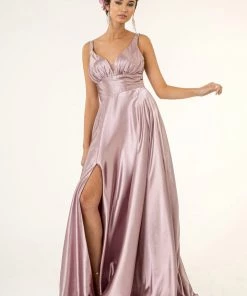Long Satin V-Neck Dress By Elizabeth K GL2963 Prom