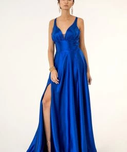 Long Satin V-Neck Dress By Elizabeth K GL2963 Prom