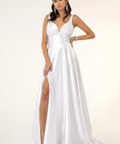 Long Satin V-Neck Dress By Elizabeth K GL2963 Prom