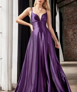 Prom Long Satin V-Neck Dress With Slit By Cinderella Divine CD903