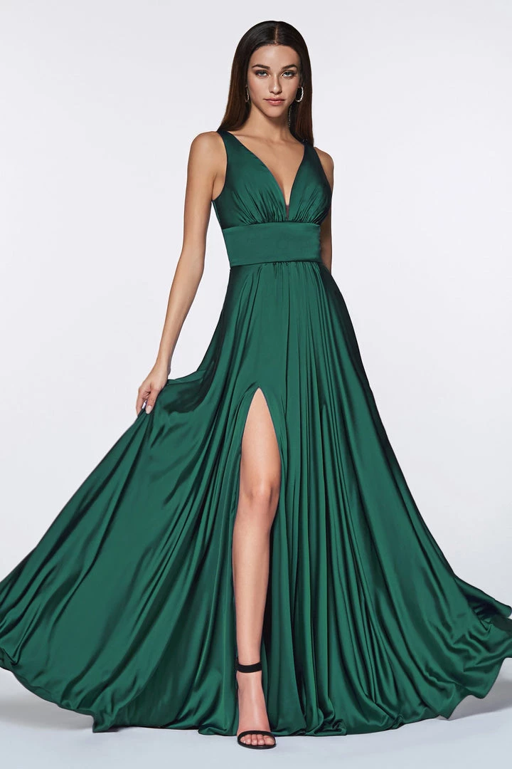 Long Satin V-Neck Dress With Slit By Cinderella Divine 7469 Prom 21 Long Satin V-Neck Dress With Slit By Cinderella Divine 7469 Prom