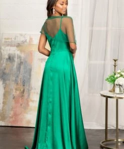 Prom Long Satin V-Neck Slit Dress By Elizabeth K GL1993