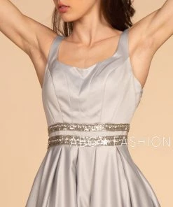 Long Scoop Neck Dress With Embroidered Sheer Back By Elizabeth K GL2531