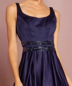 Long Scoop Neck Dress With Embroidered Sheer Back By Elizabeth K GL2531