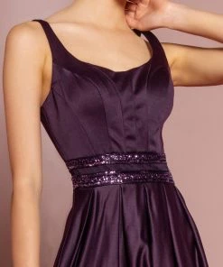 Long Scoop Neck Dress With Embroidered Sheer Back By Elizabeth K GL2531