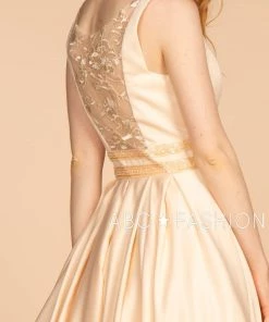 Long Scoop Neck Dress With Embroidered Sheer Back By Elizabeth K GL2531