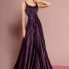 Long Scoop Neck Dress With Embroidered Sheer Back By Elizabeth K GL2531