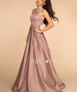 Long Scoop Neck Dress With Embroidered Sheer Back By Elizabeth K GL2531