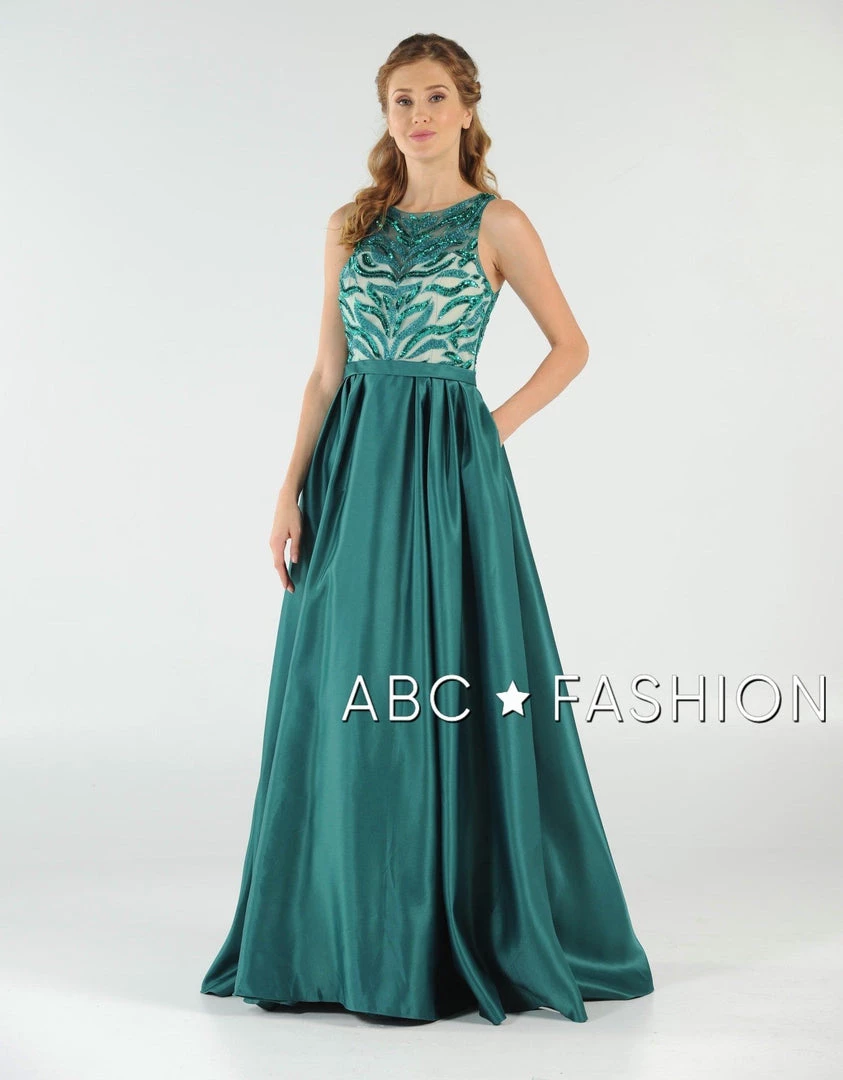 Long Sequin Bodice Dress With Side Pockets By Poly USA 8032 Prom 3 Long Sequin Bodice Dress With Side Pockets By Poly USA 8032 Prom