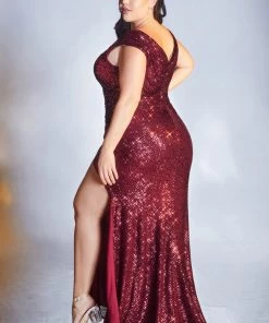Long Sequin Cap Sleeve Dress By Cinderella Divine CH198 Prom