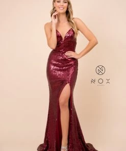 Long Sequin Dress With Corset Open Back By Nox Anabel R350 Prom