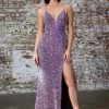 Long Sequin Dress With Lace-Up Back By Cinderella Divine CD175